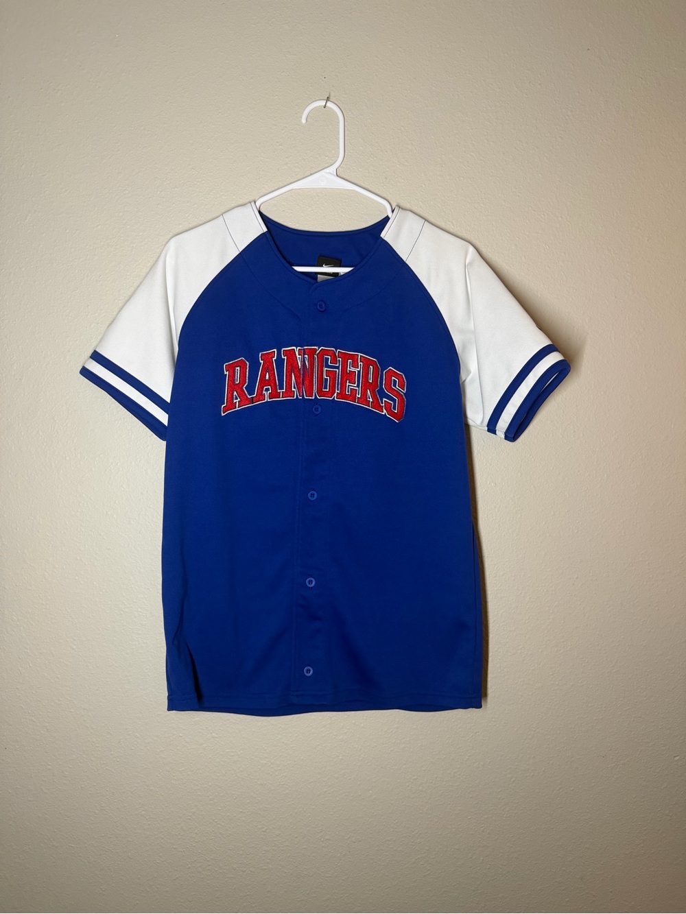 Vintage y2k Nike Texas Rangers MLB Baseball Jersey Blue/White/Red Button-Up YL
